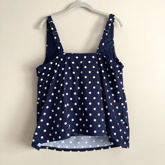 Lands End Womens Square Neck Underwire Tankini Swim Top Polka Dot Blue Size 22W - Picture 6 of 10